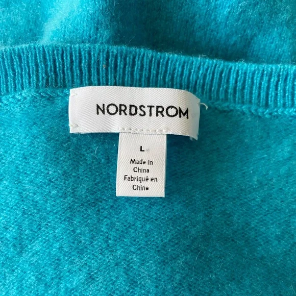 Nordstrom NWOT 100% Cashmere Blue Teal V Neck Sweater Size Large - Picture 7 of 10